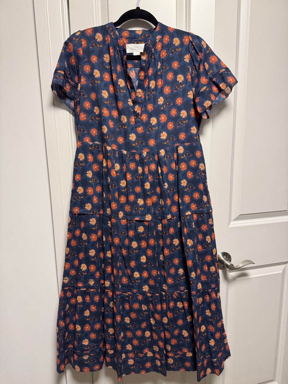 Trovata Birds of Paradise Navy Floral Dress with Orange Blossoms Size XS